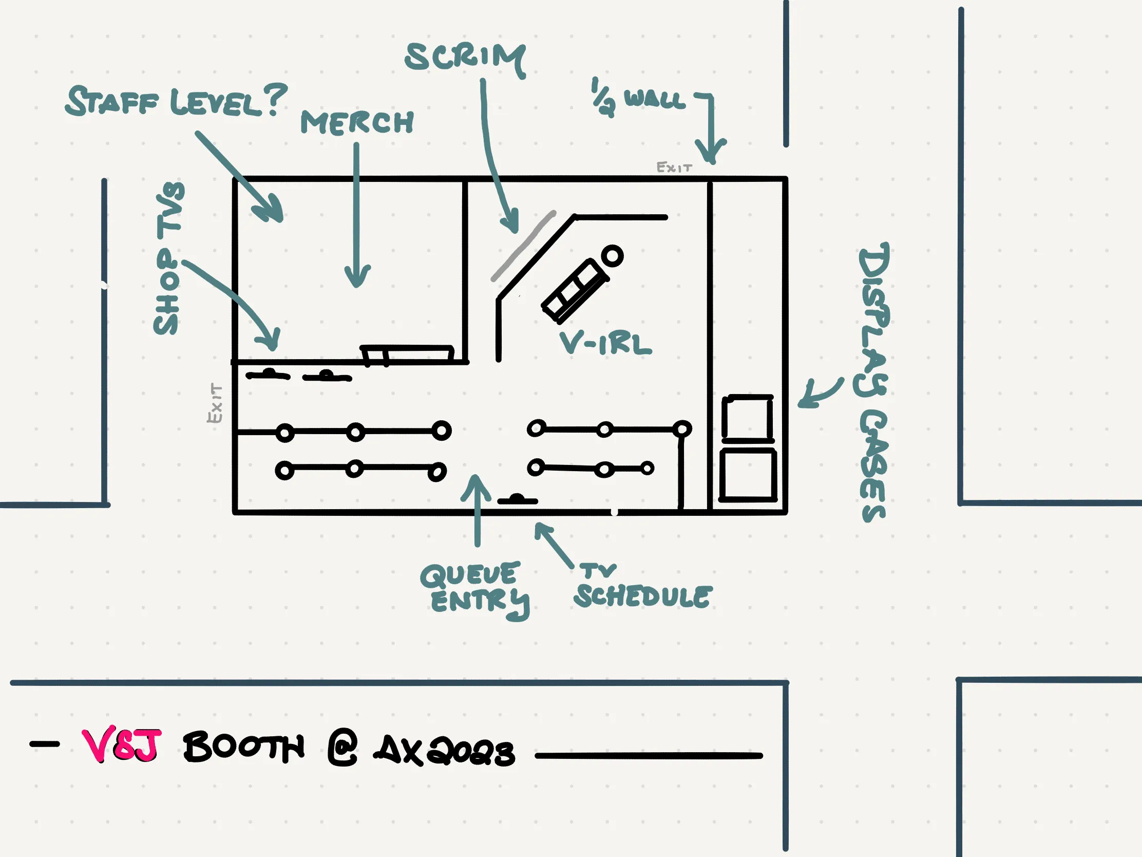 A sketch of the booth design