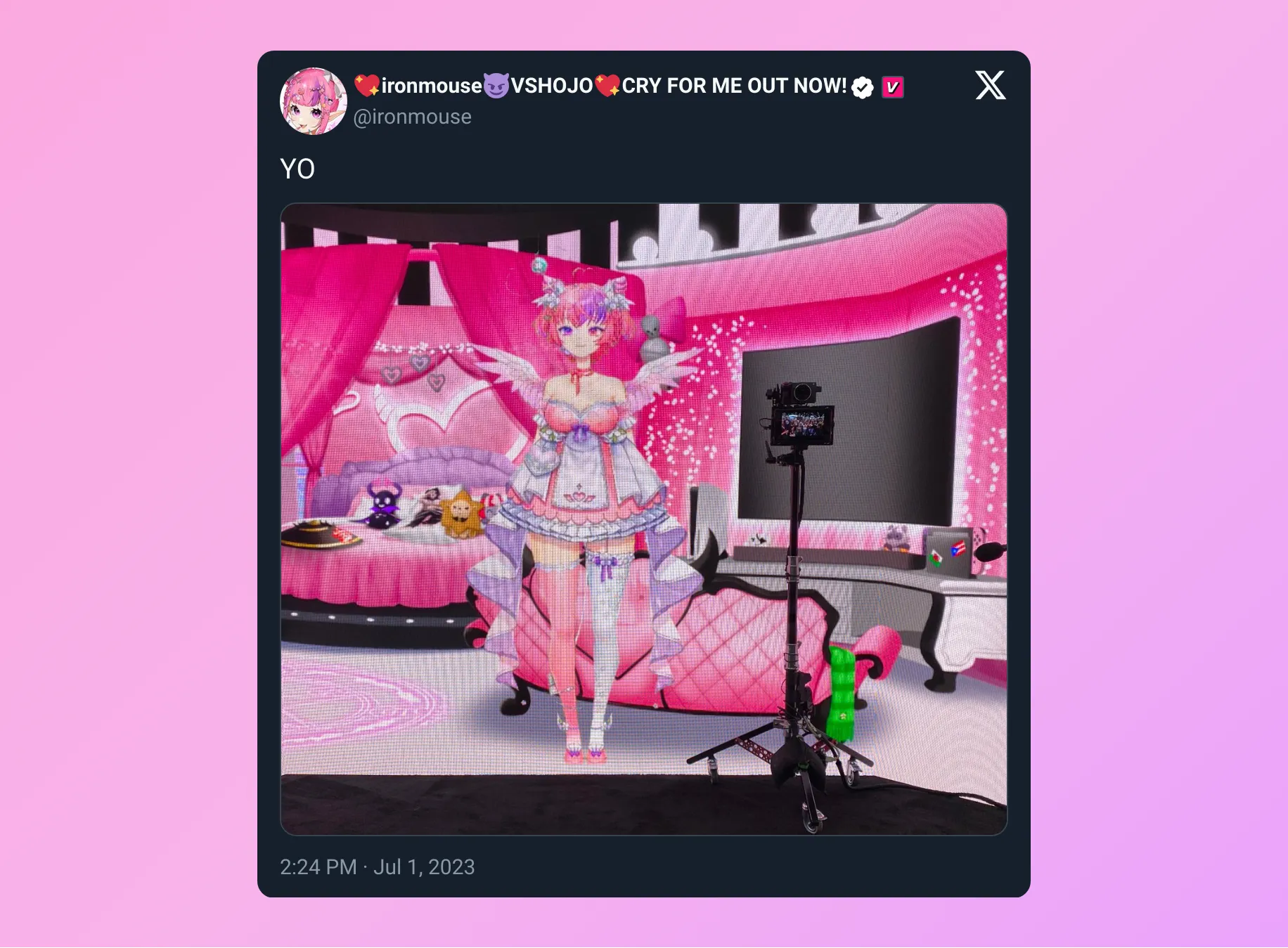 A tweet from Ironmouse commenting on the booth (https://x.com/ironmouse/status/1675254092375924738)