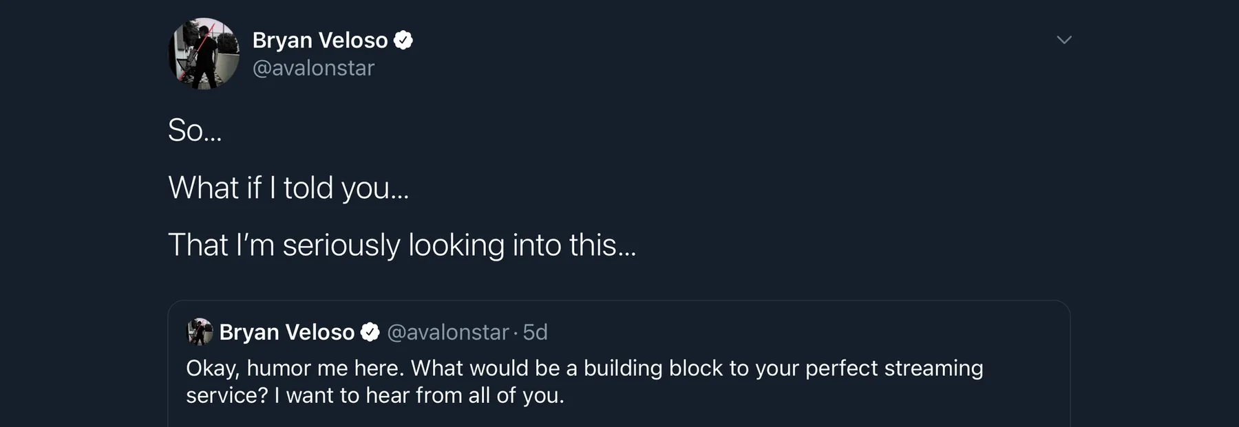 A tweet admitting that Bryan wanted to work on Altair